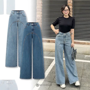 MIDDUA - JN199 Quần suông denim ống rộng, may viền kiểu