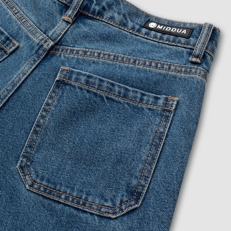 MIDDUA - JN199 Quần suông denim ống rộng, may viền kiểu