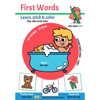Sách - First Words: Học, Dán và Tô màu (Caramel Publishing - Sách bản quyền Belgium) - ndbooks