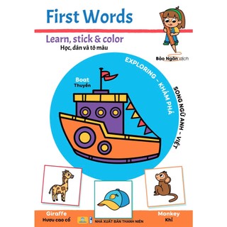 Sách - First Words: Học, Dán và Tô màu (Caramel Publishing - Sách bản quyền Belgium) - ndbooks