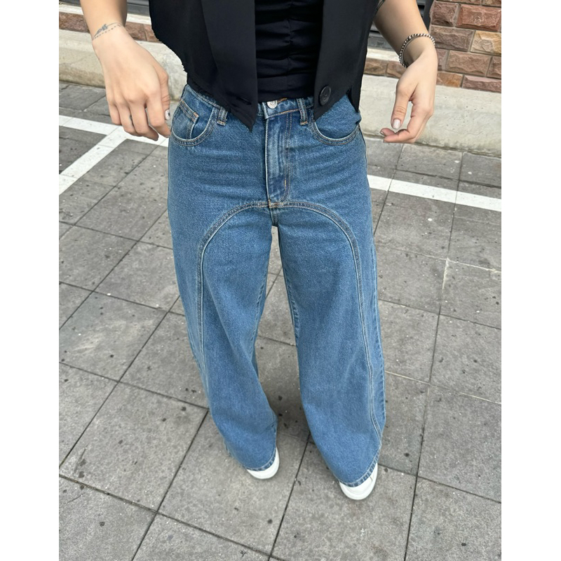 MIDDUA - JN199 Quần suông denim ống rộng, may viền kiểu