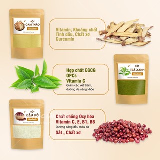 Combo bột dưỡng da mờ thâm hiệu quả( bột trà xanh, bột đậu đỏ, bột cam thảo)