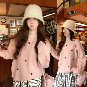 Áo len nữ dài tay cổ tròn mùa đông basic nhiều màu họa tiết trái tim len mịn thời trang hàn quốc deliz