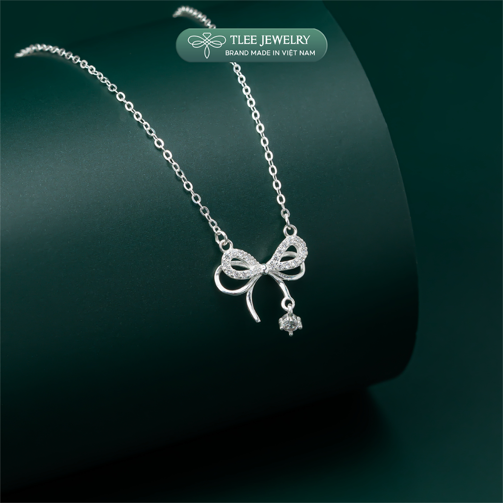 Dây chuyền bạc nữ TLEE vòng cổ hình nơ thắt treo hạt đá nhẩy nữ tính TLEE JEWELRY D0271 | BigBuy360 - bigbuy360.vn