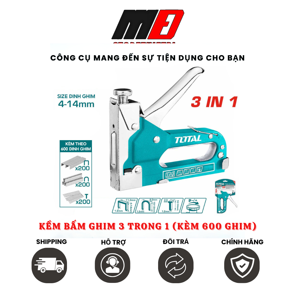 Kềm Bấm Ghim 3 Trong 1 TOTAL THT31143 Ghim Vuông, Ghim U, Ghim Thẳng ...
