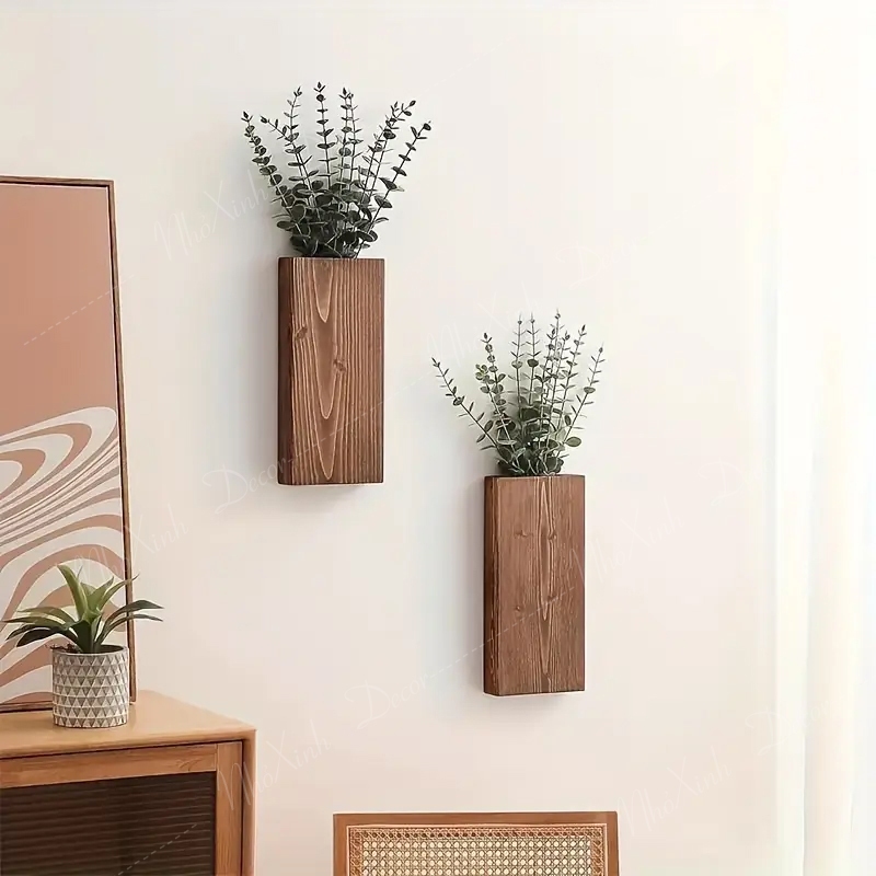 Kệ lọ hoa treo tường bằng gỗ dùng decor nhà cửa, homestay, cafe
