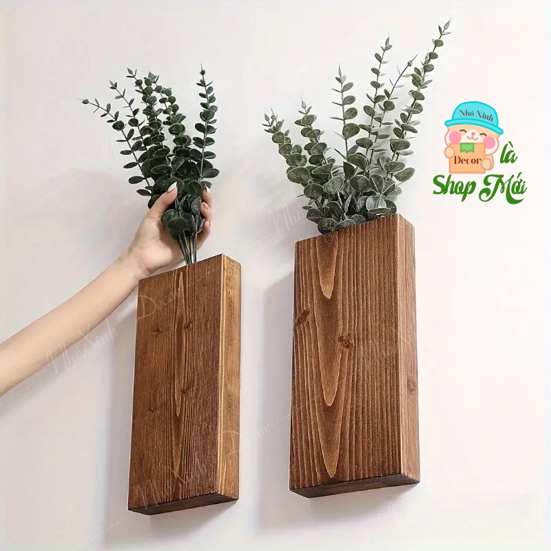 Kệ lọ hoa treo tường bằng gỗ dùng decor nhà cửa, homestay, cafe