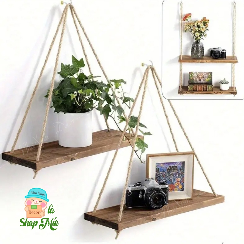 Kệ treo dây thừng decor trang trí nhà cửa, homestay, quán cafe nhiều màu và kích thước
