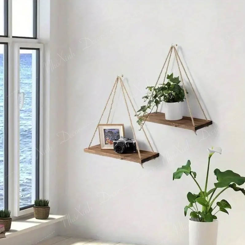 Kệ treo dây thừng decor trang trí nhà cửa, homestay, quán cafe nhiều màu và kích thước
