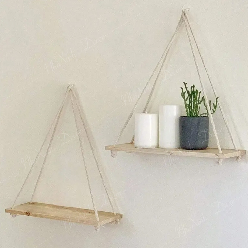 Kệ treo dây thừng decor trang trí nhà cửa, homestay, quán cafe nhiều màu và kích thước