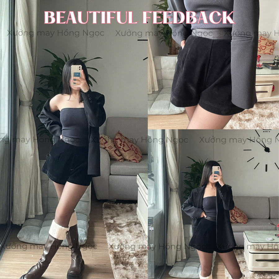 [CÓ BIGSIZE] Quần nhung CÓ BIGSIZE quần short đùi nhung nữ cạp cao 2 lớp HN DESIGN mã 707