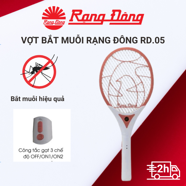 Vợt bắt muỗi Rạng Đông bằng lưới điện, có đèn báo sạc pin tiện lợi Model RD.05 - Thiết kế nhỏ gọn, an toàn khi sử dụng