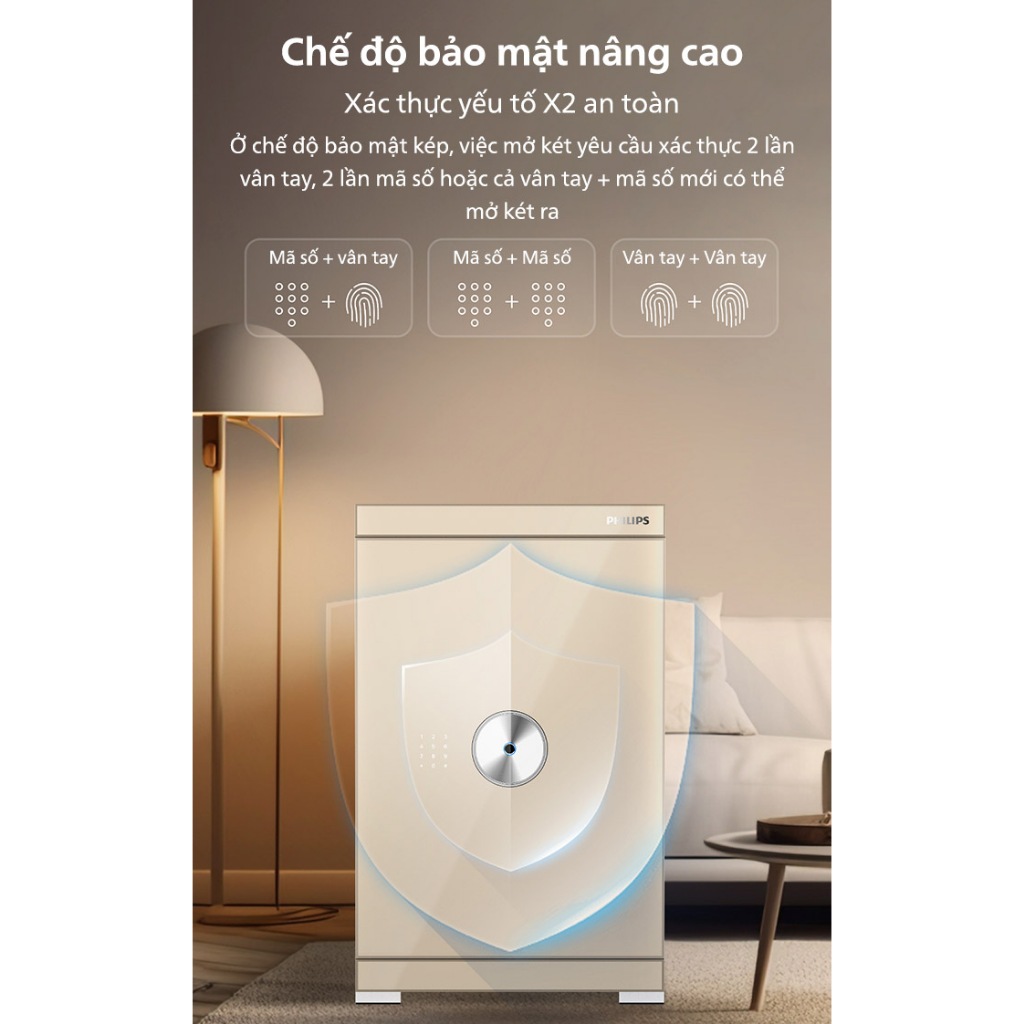 Két sắt Philips cao cấp SBX602 nhập khẩu thông minh đủ kích thước khóa bảo mật vân tay điện tử, kết nối wifi