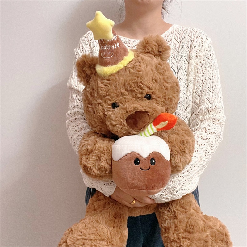Gấu Bông Sinh Nhật Teddy Đội Mũ Cầm Bánh Kem Happy Birthday,Quà Tặng Sinh Nhật Gấu Bông Ý Nghĩa Cho Bé, Người Yêu