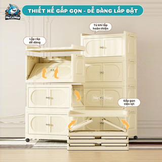Tủ Nhựa Đựng Quần Áo Trẻ Em Nhiều Tầng, Tủ Gấp Gọn Cỡ Lớn, Khóa Nam Châm, Có Bánh Xe 360, Nhựa PP Cao Cấp Dày Dặn - HC05