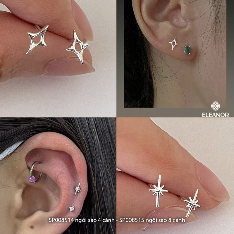 Bông tai nữ chuôi bạc 925 Eleanor Accessories hình ngôi sao phụ kiện trang sức khuyên tai 8514