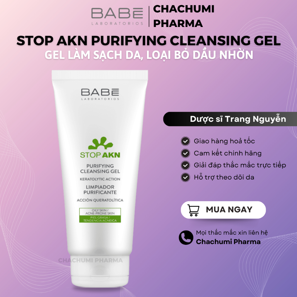 Sữa Rửa Mặt BABE Stop AKN Purifying Cleansing Gel Cho Da Dầu Mụn
