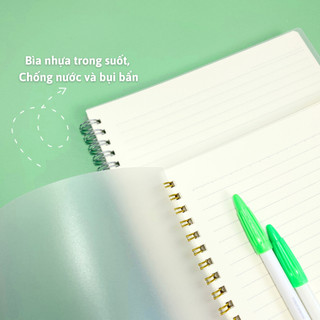 Sổ Lò Xo kép Bonzai bìa nhựa trong suốt B5 120 trang 100GSM nhanh khô .