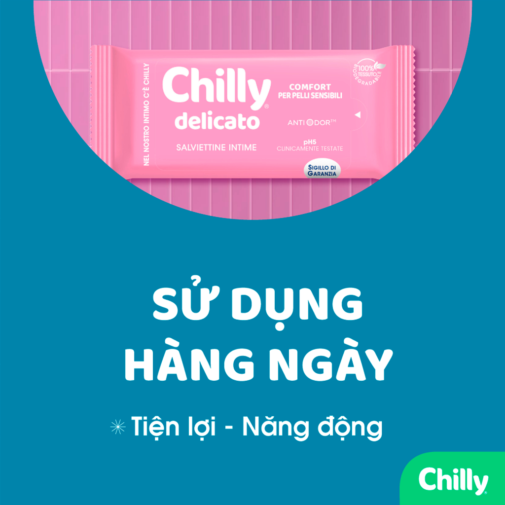 Ảnh Khăn lau phụ khoa Chilly Fresco và Delicato chiết xuất lô hội, bạc hà làm sạch khử mùi 12 tờ/gói MM 3