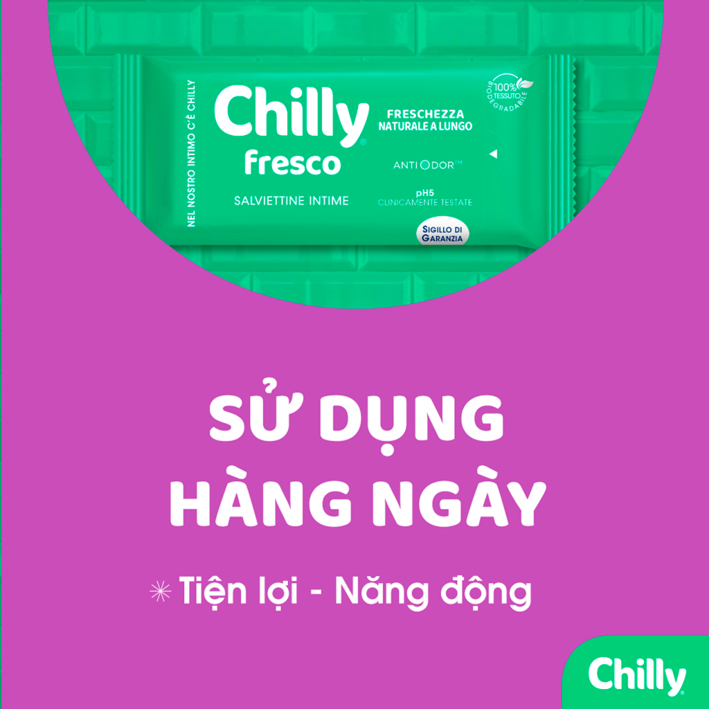 Ảnh Khăn lau phụ khoa Chilly Fresco và Delicato chiết xuất lô hội, bạc hà làm sạch khử mùi 12 tờ/gói MM 4