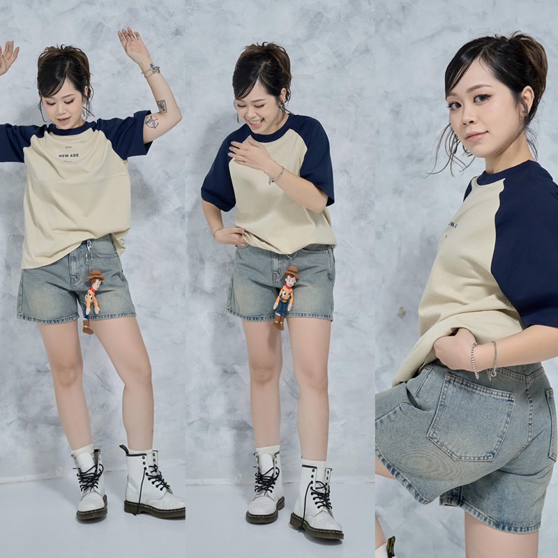 MIDDUA - SJ022 Quần đùi nữ denim dáng lửng rộng