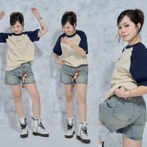 MIDDUA - SJ022 Quần đùi nữ denim dáng lửng rộng