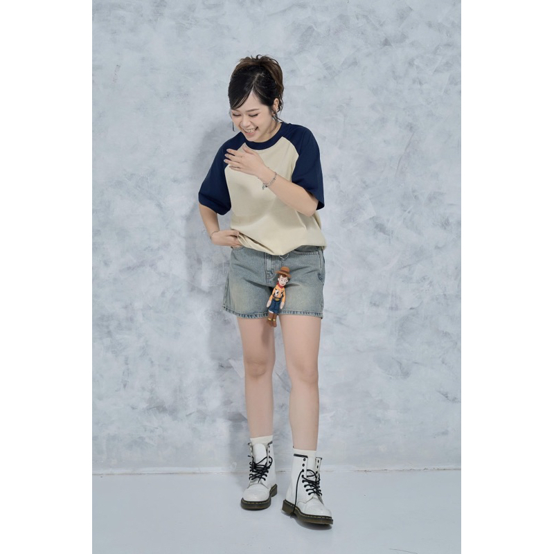 MIDDUA - SJ022 Quần đùi nữ denim dáng lửng rộng