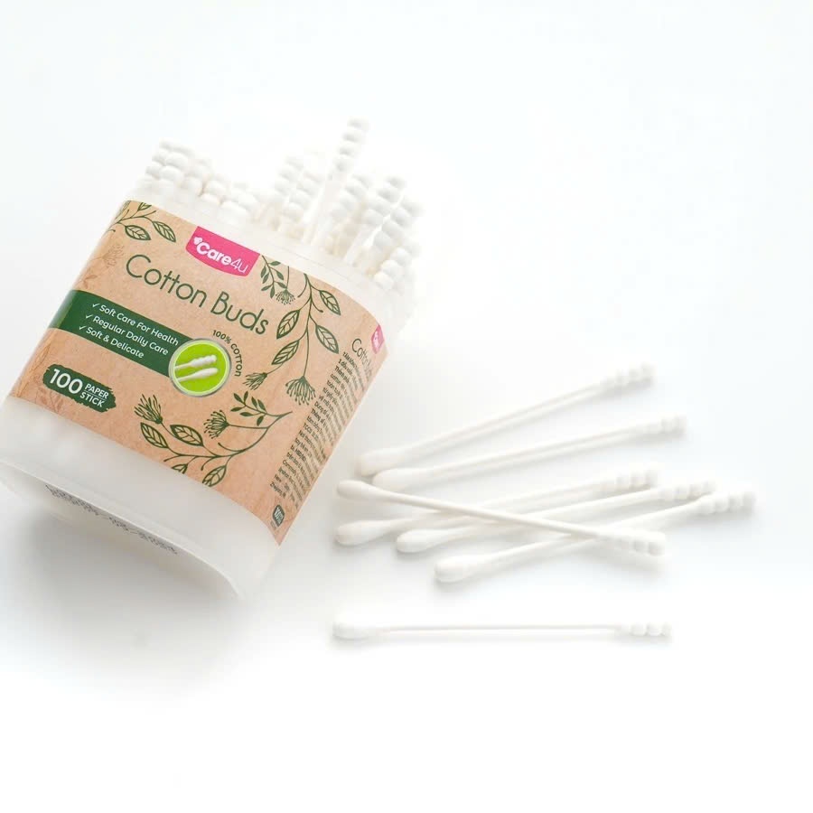 Tăm Bông Thân Giấy Tự Nhiên Mềm Mại Care4u 100 Que