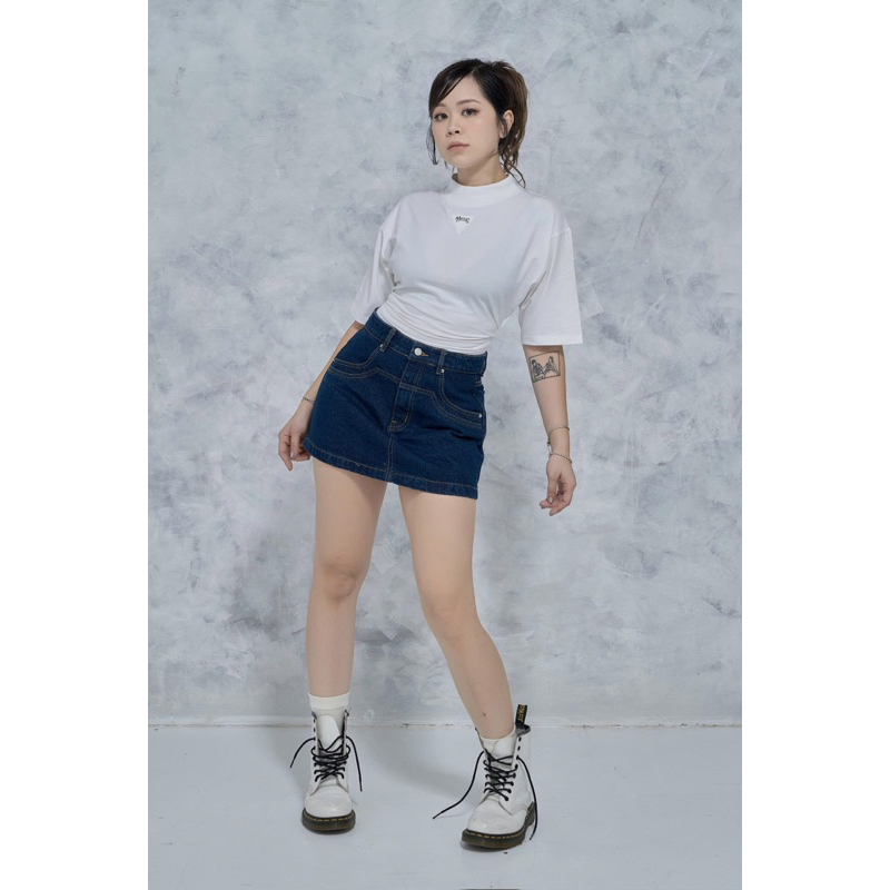 MIDDUA - VJ053 Váy denim chữ A gập túi sau