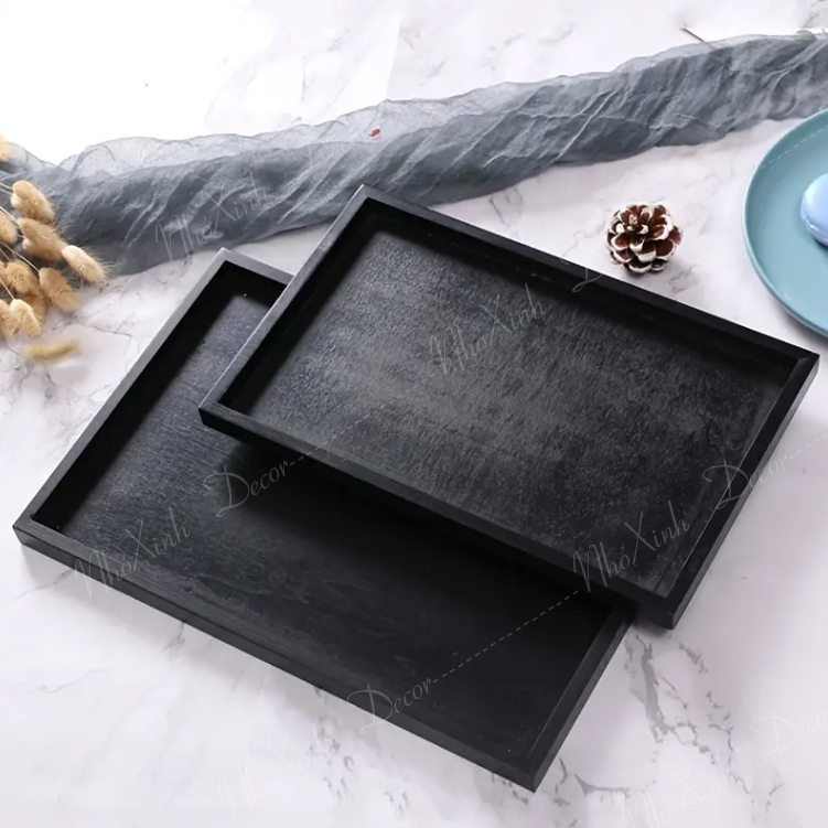 [Đọc mô tả] Khay gỗ màu đen decor chụp ảnh, khay cafe, nhà hàng, khách sạn, homestay