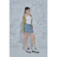 MIDDUA - VJ051 Váy xếp ly denim phối viền ren