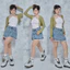 MIDDUA - VJ051 Váy xếp ly denim phối viền ren