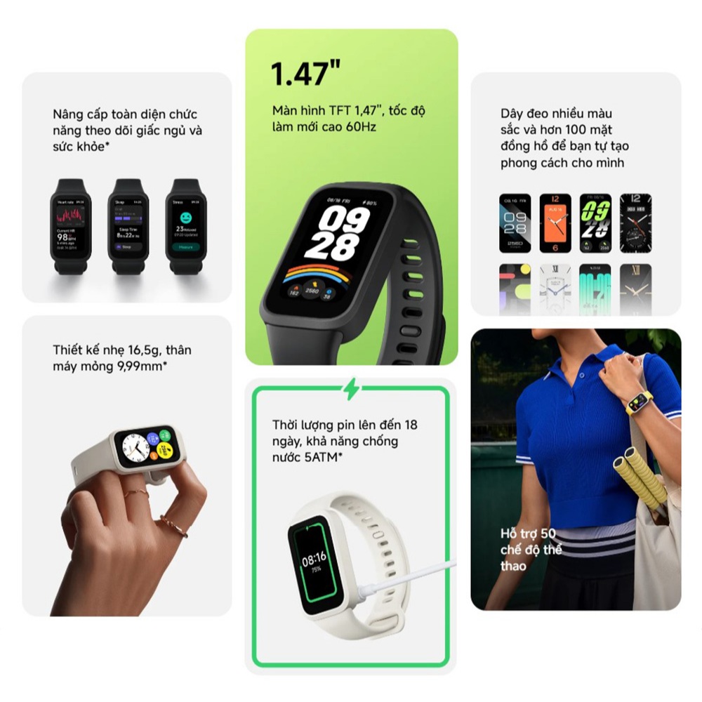 Ảnh Vòng đeo tay (đồng hồ) thông minh Xiaomi Smart Band 9 Active - Màn hình TFT 1,47 inch - Pin lên đến 18 ngày 1
