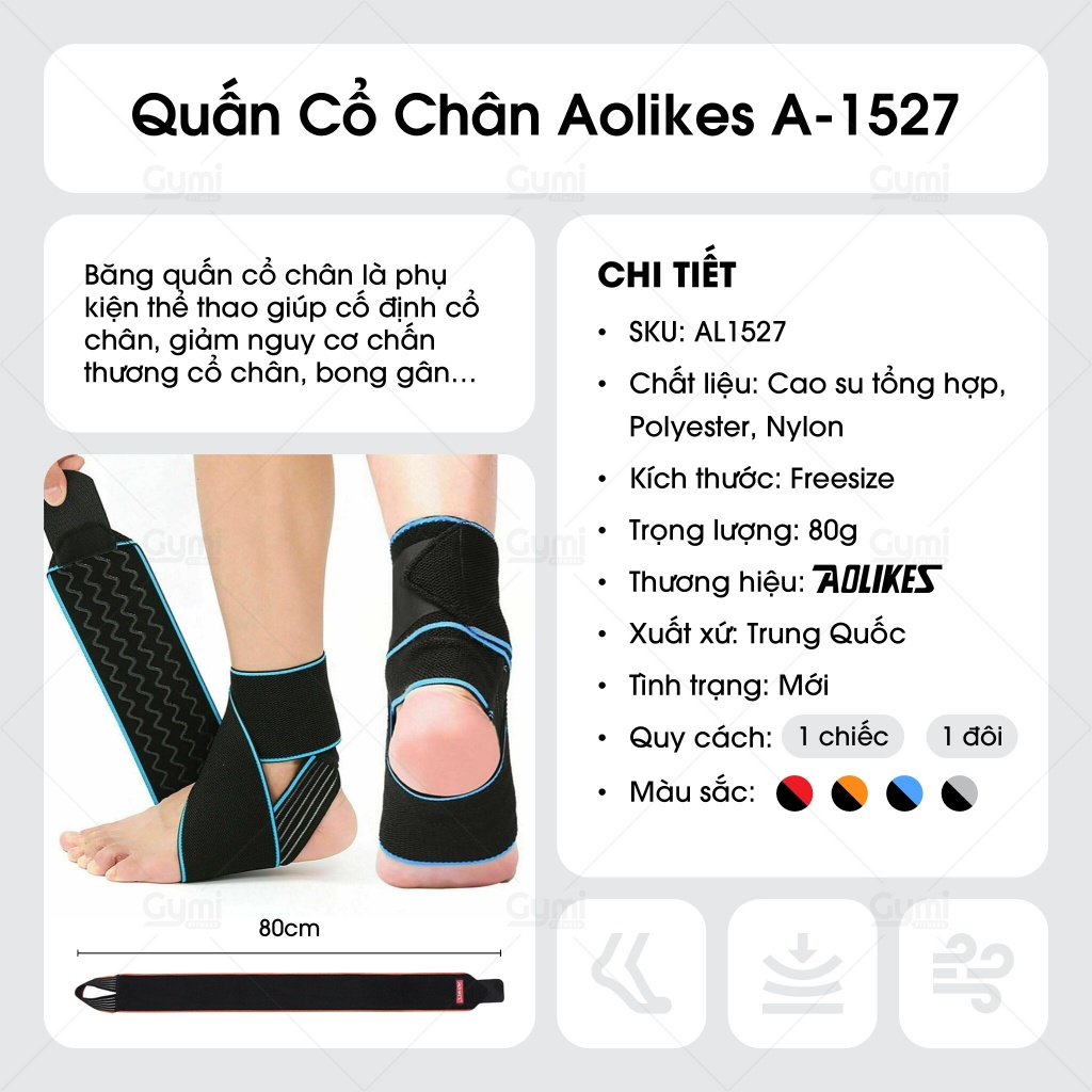 Băng Quấn Cổ Chân Aolikes A-1527 - Đai Quấn Bảo Vệ Mắc Cá Chân Cao Cấp Chính Hãng - AL1527