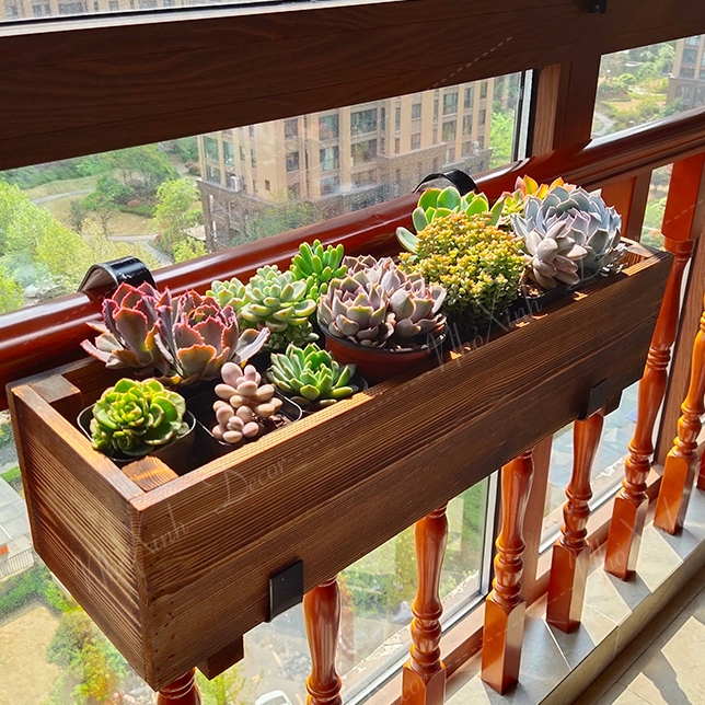 Chậu gỗ trồng cây ban công nhiều kích thước màu nâu óc chó, chậu gỗ trồng sen đá cây cảnh mini trang trí decor