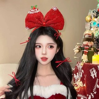 IK Băng Đô Bờm Tóc Giáng Sinh Nơ Đỏ Sequin, Phụ Kiện Hóa Trang Giáng Sinh K409