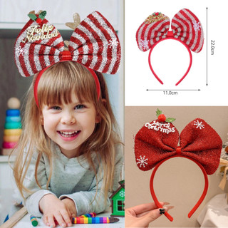 IK Băng Đô Bờm Tóc Giáng Sinh Nơ Đỏ Sequin, Phụ Kiện Hóa Trang Giáng Sinh K409