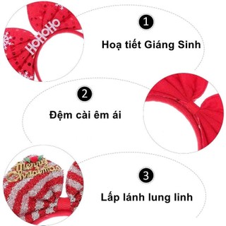 IK Băng Đô Bờm Tóc Giáng Sinh Nơ Đỏ Sequin, Phụ Kiện Hóa Trang Giáng Sinh K409