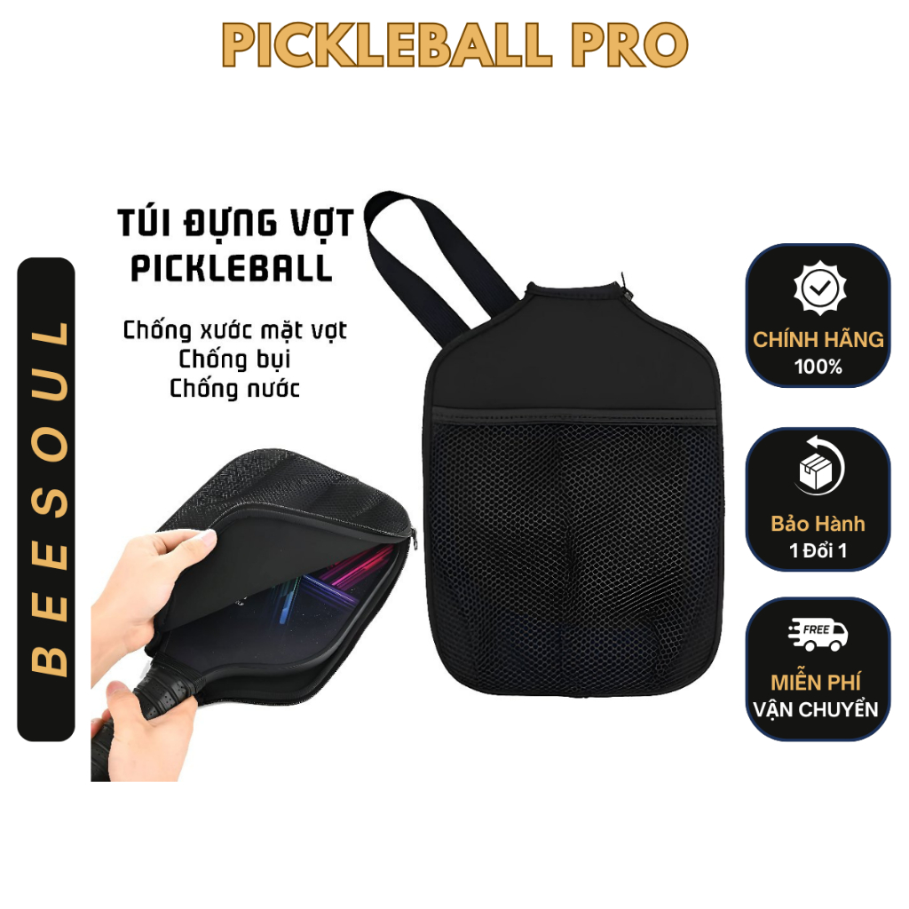 Túi đựng vợt Pickleball Beesoul, bao bảo vệ mặt vợt có quai đeo tiện lợi, chống bụi, trầy xước