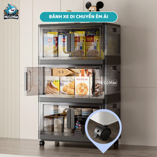 Tủ Nhựa Đựng Đồ Trong Suốt Gấp Gọn, Sức Chứa Lớn, Tủ Đựng Đồ Nhà Bếp, Khóa Nam Châm, Bánh Xe 360, Nhựa PP Cao Cấp - HC06