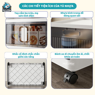 Tủ Nhựa Đựng Đồ Trong Suốt Gấp Gọn, Sức Chứa Lớn, Tủ Đựng Đồ Nhà Bếp, Khóa Nam Châm, Bánh Xe 360, Nhựa PP Cao Cấp - HC06