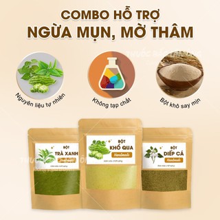 Combo bột hỗ trợ ngừa mụn, làm mờ thâm hiệu quả ( bột diếp cá, bột khổ qua, bột trà xanh)
