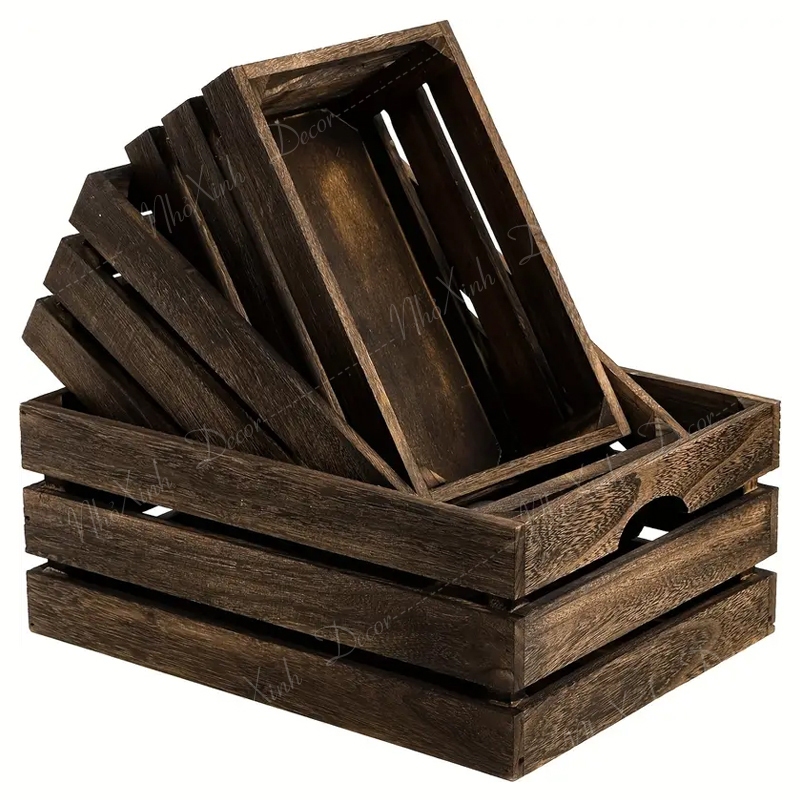 Pallet hộp gỗ màu nâu óc chó dùng trang trí decor sự kiện, homestay, quán cafe