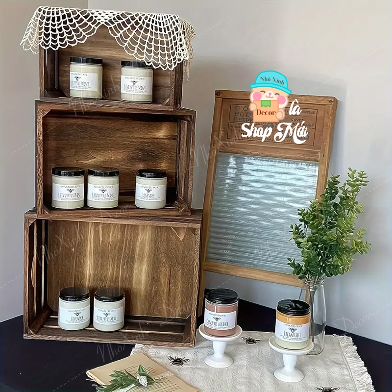Pallet hộp gỗ màu nâu óc chó dùng trang trí decor sự kiện, homestay, quán cafe