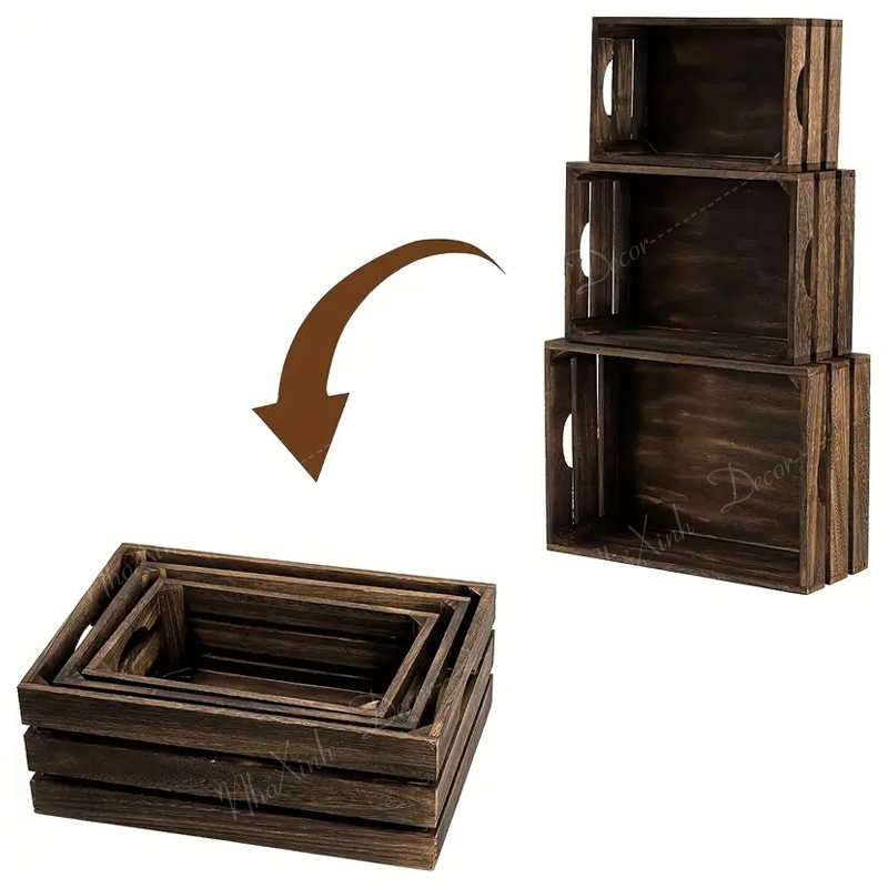 Pallet hộp gỗ màu nâu óc chó dùng trang trí decor sự kiện, homestay, quán cafe