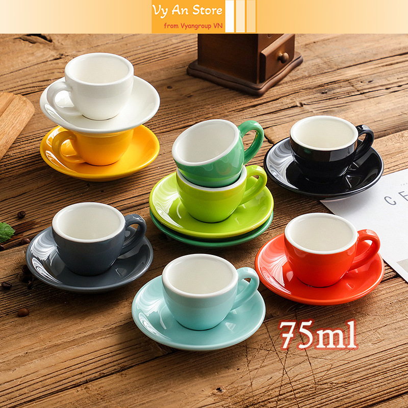Ly Espresso 75ml - Ly Cà Phê (Kèm Đĩa Lót ) bằng gốm sứ nhiều màu - Vy ...