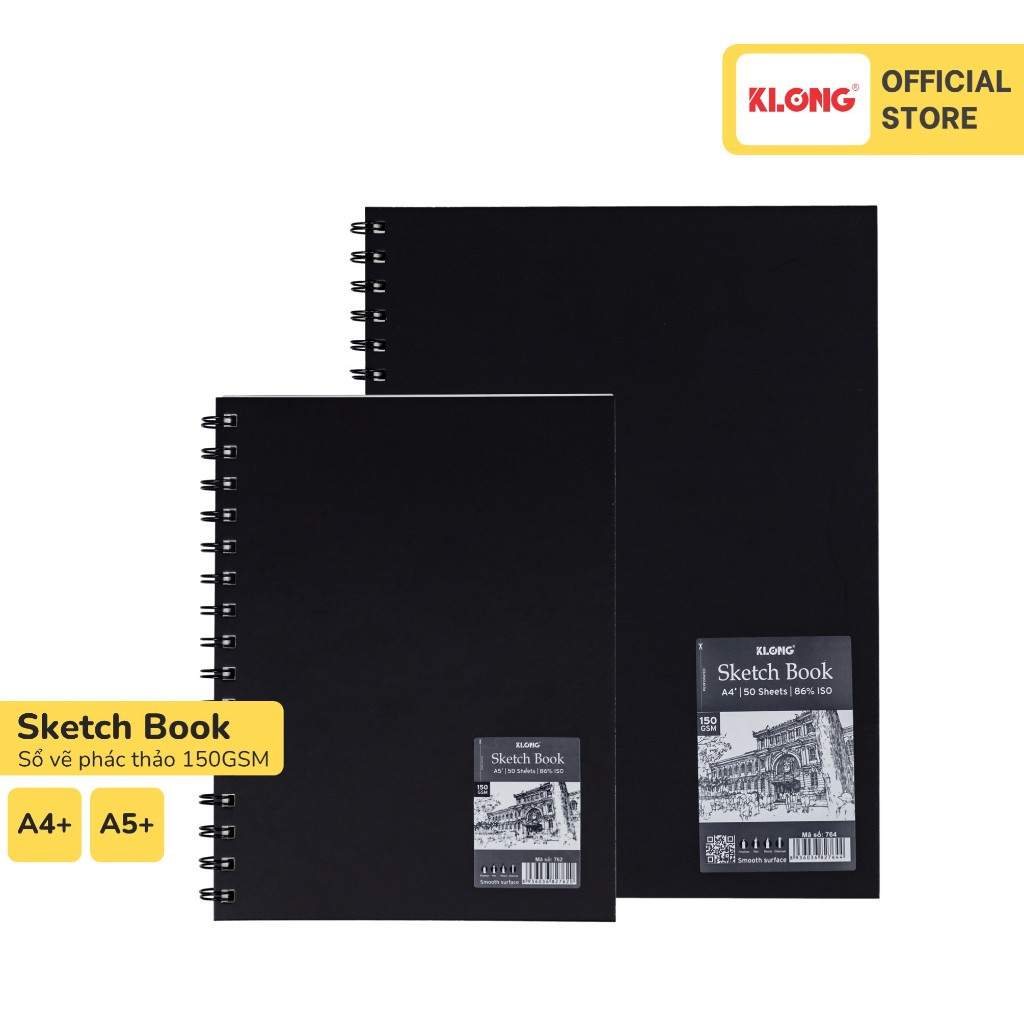 S vẽ phác thảo giấy trơn Sketchbook KLONG A4+ A5+ 50 tự 150GSM; MS: 762, 764