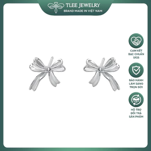 Khuyên tai bạc nữ TLEE, bông tai nơ trơn phong cách minimalist TLEE JEWELRY B0407