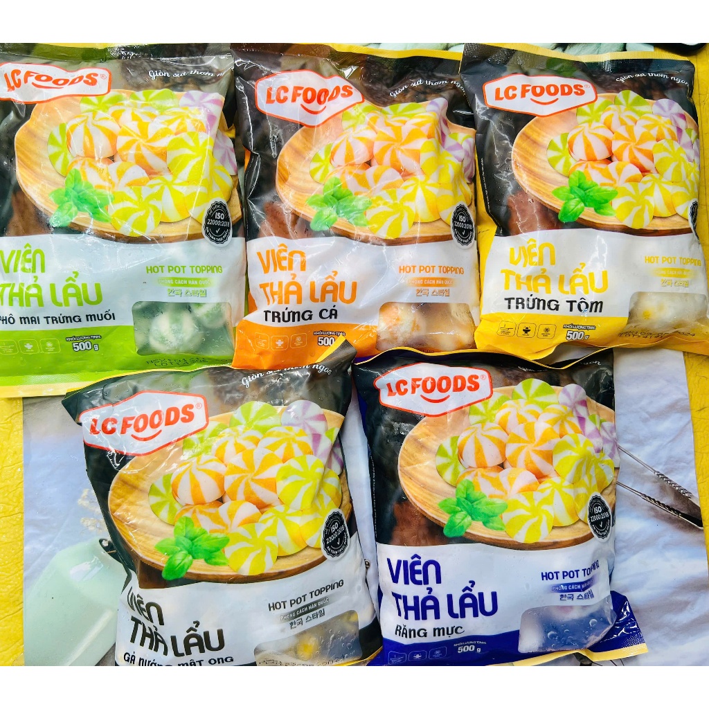 500g Viên Thả Lẩu Nhân Trứng Muối Phô Mai Lacusina màu xanh