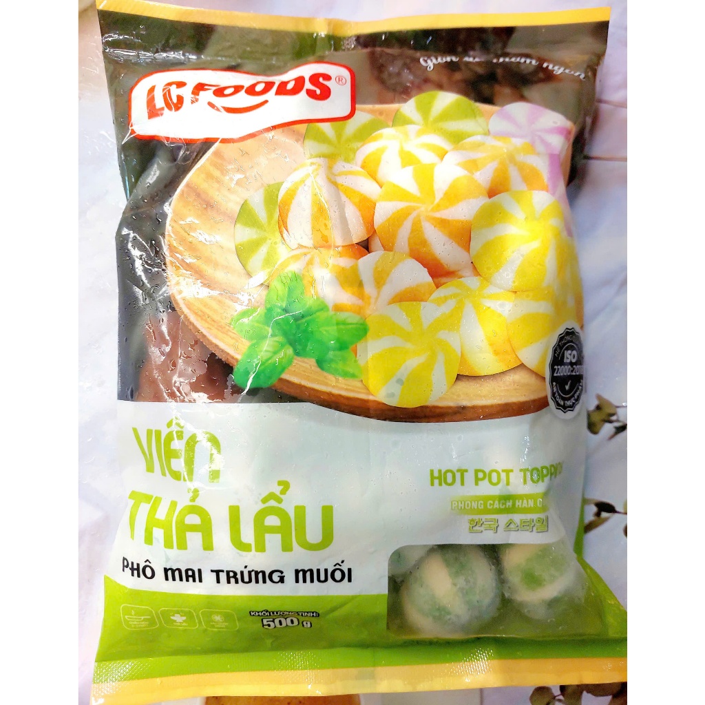500g Viên Thả Lẩu Nhân Trứng Muối Phô Mai Lacusina màu xanh